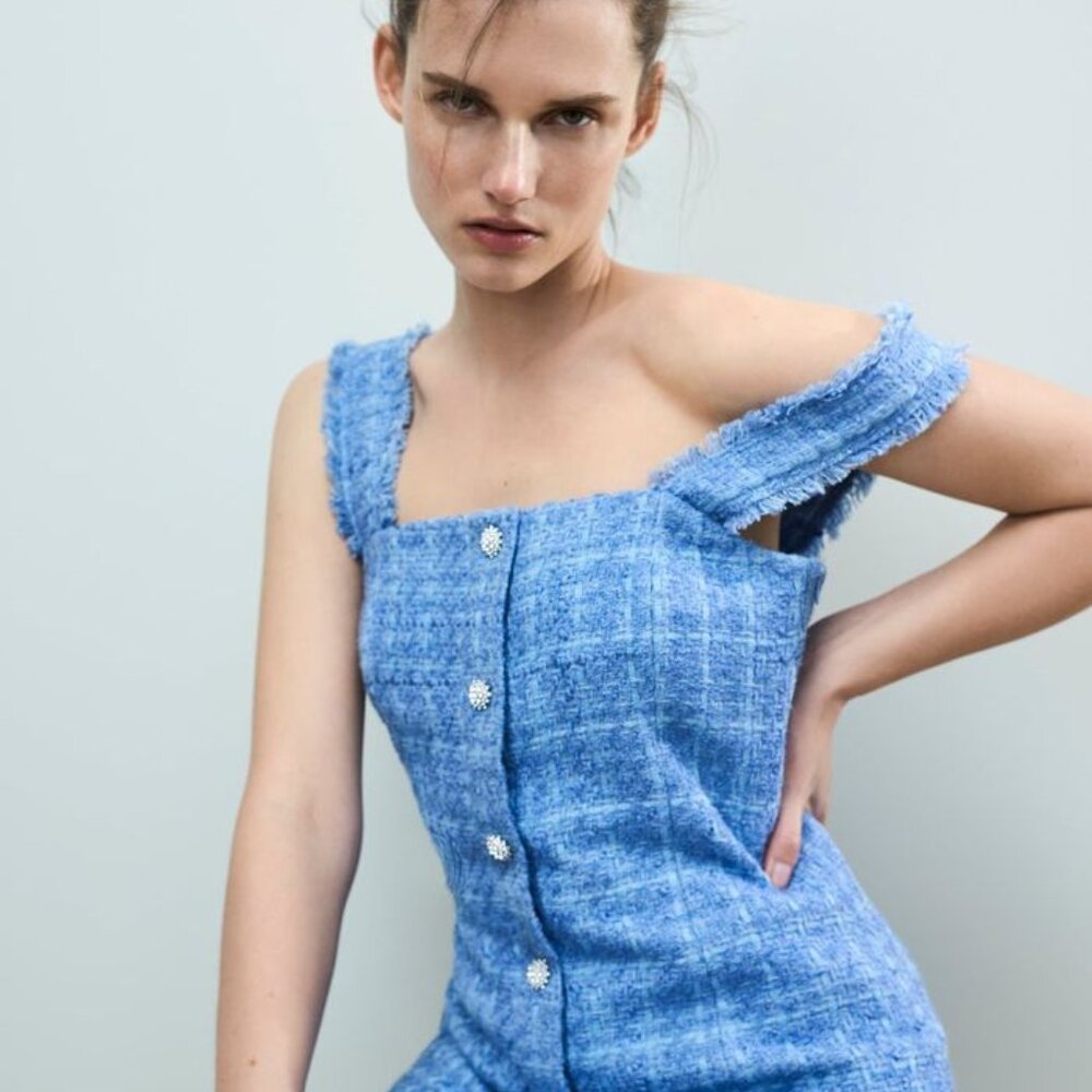 ZARA Sky Blue Tweed Dress